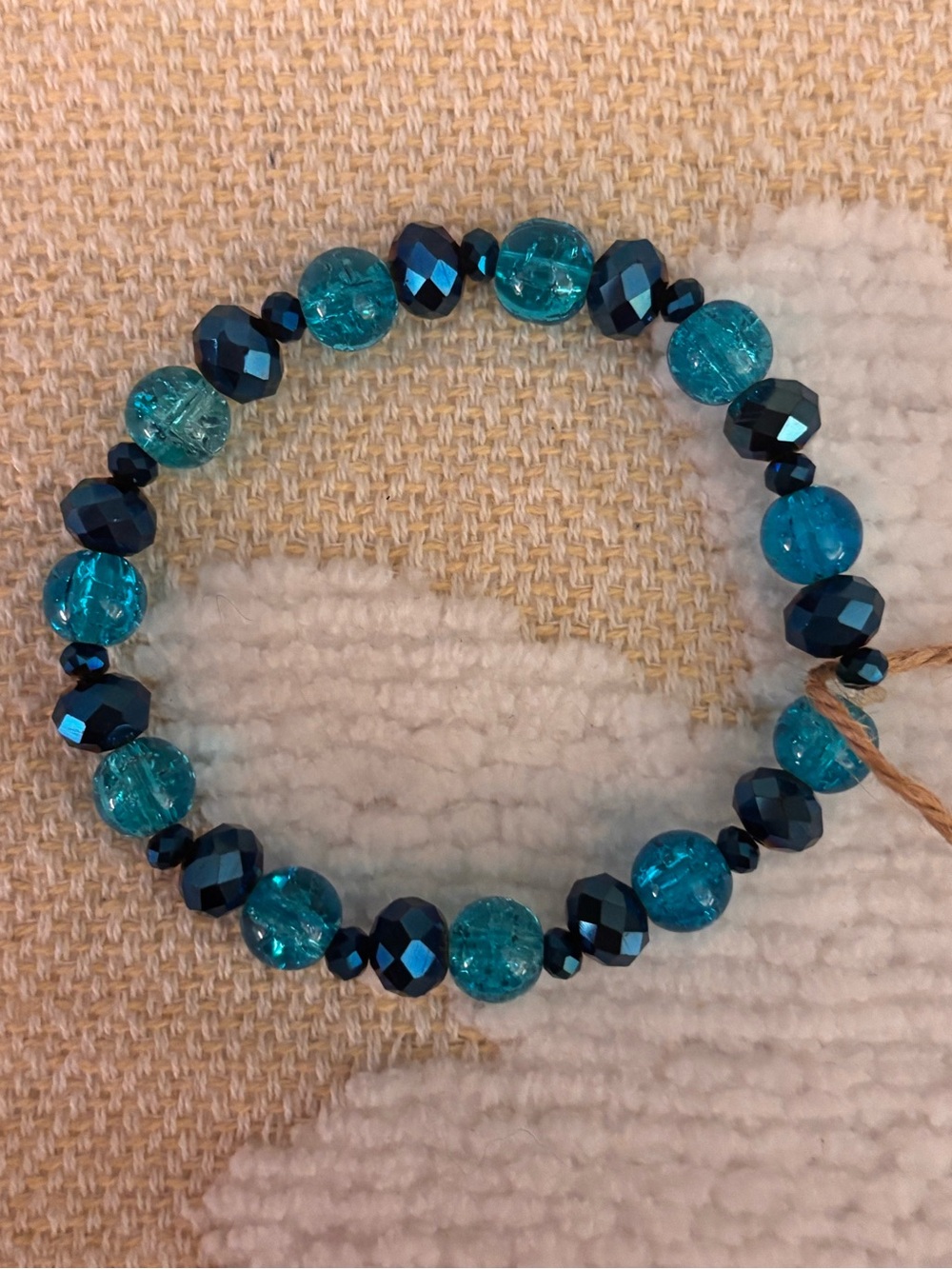 Turquoise Glass and Sparkly Beaded Stretch Bracelet